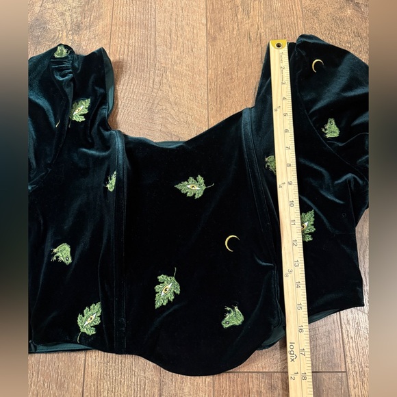 Disturbia Black Velvet Crop Top with Green Accents - Picture 7 of 9